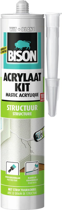 Bison Acrylaatkit structuur wit koker 300 ml, voor korrelige structuur, makkelijk verwerkbaar, afdichten, voegen, naden, kieren, scheuren, strak afmesbaar