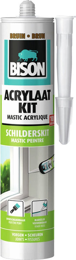 Bison Acrylaatkit Universeel bruin koker 300 ml - afdichtingskit voor het afdichten van voegen, naden, kieren en scheuren, overschilderbaar, strak afmesbaar
