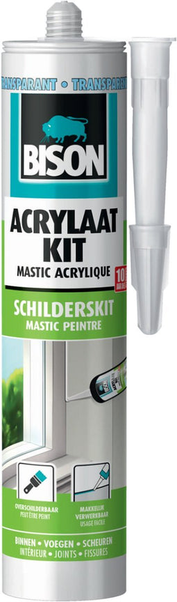 Bison Acrylaatkit Universeel transparant koker 300 ml - afdichtingskit voor het afdichten van naden, kieren en scheuren, overschilderbaar, strak afmesbaar