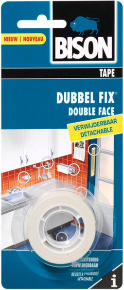 Bison Dubbel Fix tapeverwijderbaar wit rol 1,5 m x 19 mm