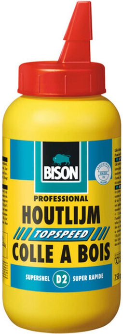 Bison Express houtlijm - Extra sterke, vochtbestendige houtlijm, D2, oplosmiddelvrij, doseerbaar, transparant, flacon 750g, sterker dan hout, overschilderbaar,