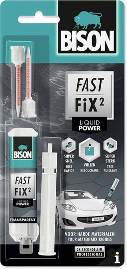 Bison Fast FiX² Power 10 g, Supersnelle, transparante 2-componenten reparatielijm voor vele verschillende, zeer veerkrachtige verbindingen, 10 g, voor binnen en buiten