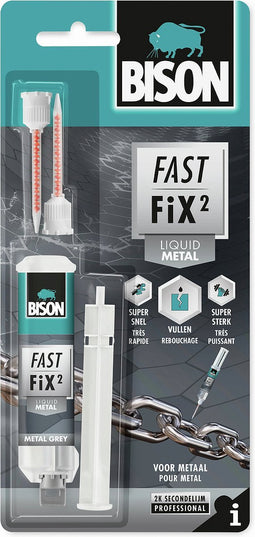 Bison Fast Fix² Vloeibaar metaal 10 g, 2-componentenlijm, metaal, reaparetie, vulcapaciteit tot 5mm