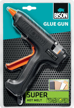 Bison Glue Gun Super, met hoge lijmprestaties voor doe-het-zelf en semi professioneel gebruik, hout, metaal, steen, glas, tegels, keramiek, leer, textiel en vele kunststoffen.