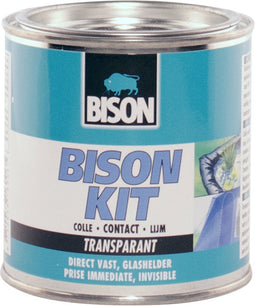 Bison Kit® transparant blik 250 ml, glashelder, sterke, universele contactlijm, vochtbestendig, vorstbestendig, -40°C tot +70°C, eenvoudig in gebruik, voor ontelbare reparaties
