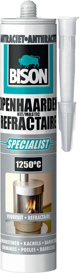 Bison Openhaardenkit koker 530 g, vuurvaste afdichtingskit, reparaties, afdichtingen openhaarden, kachels, schoorstenen, hittebestendige kit tot 1250ºC