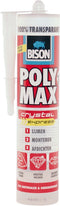 Bison Poly Max Crystal Express koker 300 gram- Transparante montagelijm, lijmen, monteren en afdichten, unieke SMP technologie, oplosmiddelvrij, binnen en buiten, vrijwel alle ondergronden