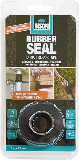 Bison Rubber Seal Direct Repair Tape 3 m x 25 mm - direct repareren, sterke reparatietape, direct 100% waterdicht, binnen en buiten, repareren, versterken, afdichten, verbinden