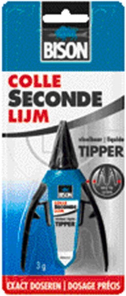 Bison Secondelijm Tipper® Vloeibaar 3 g, sterk, waterbestendig, druppel doseersysteem, voor verschillende soorten reparaties, binnen en buiten secondelijm