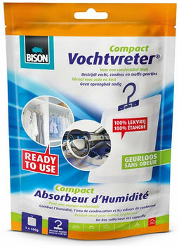 Bison Vochtvreter® Compact, luchtontvochtiger, bestrijd vocht en schimmel, speciale hanger, compact, geschikt voor kasten, auto's, caravans, campers, geen opvangbak nodig