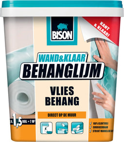 Bison Wand&Klaar® Behanglijm vliesbehang pot 1 kg, kant en klaar, eenvoudig aanbrengen, corrigeerbaar, goede hechting, voor alle soorten behang met een vliesrug