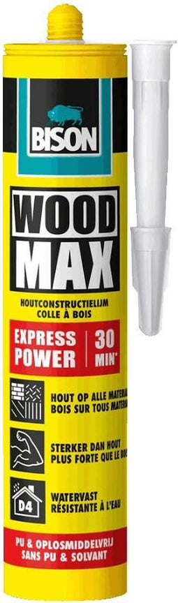Bison Wood Max® Express Power koker 380 g, extreem snel, voor alle houtsoorten, D4, hoge aanvangshechting, hecht hout aan bijna alle soorten ondergronden