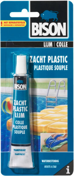 Bison Zacht Plastic tube 25 ml, inclusief reparatiefolie, waterbestendig, transparant, elastisfch, temperatuurbestendig van -15°C tot +70°C, voor o.a. luchtbedden