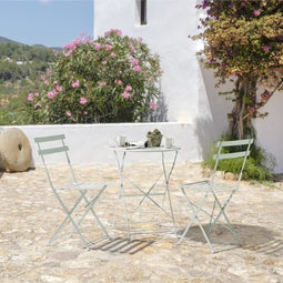 Bistroset voor 2 personen - 60 cm ronde tafel met 2 stoelen - Gepoedercoat staal - Celadon groen