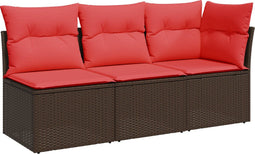 vidaXL - Tuinbank - met - kussens - 3-zits - poly - rattan - bruin