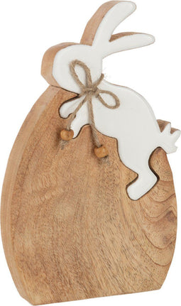 J-Line decoratie Konijn Op Ei Puzzel - hout - naturel/wit - large - paasdecoratie