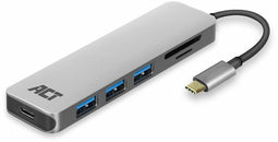 ACT AC7050 - USB-C Hub - 3x USB-A - Kaartlezer - PD Pass-Through - Grijs