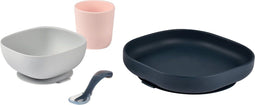 BEABA, baby siliconen maaltijdbox, met zuignap, antislip, 4 stuks, bord + kom + glas + lepel, nac...