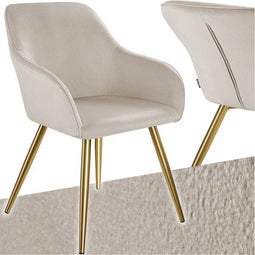 tectake® Eetkamerstoel Marilyn - Gestoffeerd - Ergonomisch - Taupe/Goud