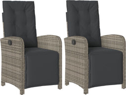 vidaXL - Tuinstoelen - 2 - st - verstelbaar - met - voetensteun - poly - rattan - grijs