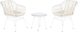 Tafel met twee stoelen DKD Home Decor Wit Metaal Kristal Synthetische rotan 56 x 57,5 x 82 cm
