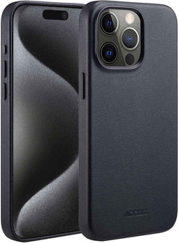 Accezz MagSafe Leather Backcover - iPhone 15 Pro Max - Echt leer met verhoogde randen - Zwart