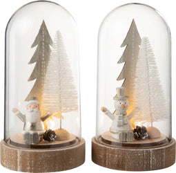 J-Line decoratie Stolp Kerst - hout - zilver/wit - large - 2 stuks - LED lichtjes