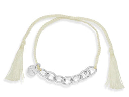 Scmyk BG-264 - Gevlochten armband - Zilver plated schakelketting - Crème