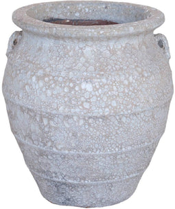PTMD Athulya White Round Ceramic Jar Pot Rough Finish