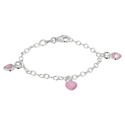 Yep! armband hart - Schakelarmband - 3 hartjes roze emaille - Zilver 13 cm