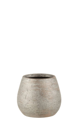 J-Line bloempot Oneffen Ruw - keramiek - zilver - small - Ø 15.50 cm - 2 stuks