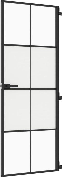 vidaXL - Binnendeur - smal - 76x201,5 - cm - gehard - glas - en - aluminium - zwart