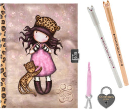 Dagboek met Accessoires - Gorjuss "Purrrrrfect love" - Luipaard Motief, 200 vellen, 2 Pennen (25 x 25 x 2.8 cm)