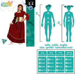 Atosa Jonkvrouw/middeleeuwse prinses verkleed set - rood - luxe prinsessenjurk - voor kinderen 104