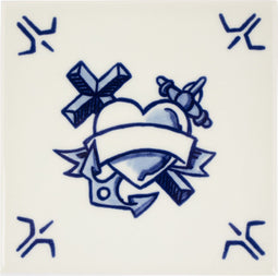 Royal Delft Schiffmacher Royal Blue Tattoo - Delfts blauw tegel Faith Hope & Love