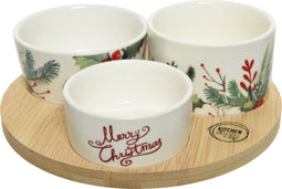 Tapasset bamboe l18b18h5.5 cm wit 4st kerst