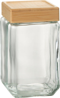 J-Line voorraadpot Brad - glas/bamboe - transparant/naturel - large