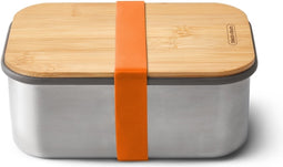 Black + Blum On the Go stainless steel sandwich box - wood lid 1.25L orange