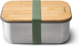 BLACK + BLUM ON THE GO STAINLESS STEEL SANDWICH BOX - WOOD LID 1.25L OLIVE