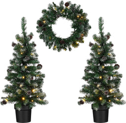 Black Box Trees Norton Set van 2 Kunstkerstbomen en 1 Kerstkrans met LED Verlichting - Groen Frosted