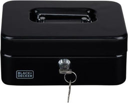 Black & Decker Geldkistje met 2 sleutels - zwart - staal - muntbakje - 20 x 16 x 9 cm - inbraakbeveiliging kluisje