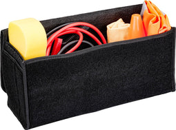 BLACK+DECKER Kofferbak Organizer - Kofferbak Tas - 55 x 15 x 23 CM - 1 Groot Vak en 2 Insteekvakken - Boodschappen en Auto Accessoires - Met Klittenband - Zwart