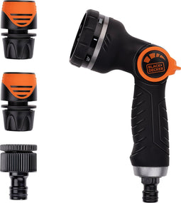 BLACK+DECKER Sproeikop met 3 Tuinslang Koppelingen - Aanpasbare Waterstroom - Kunststof - Zwart/Oranje