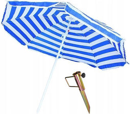Blauw/wit gestreepte strand/camping parasol 165 cm met grondpen/haring - Verstelbare parasols/zonwering/zonbescherming - Stokparasol - Strandparasols
