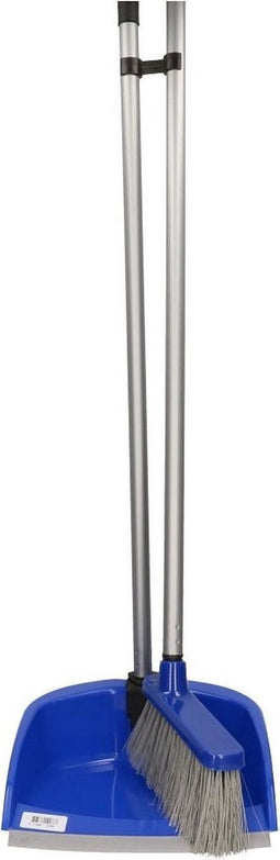 Blauwe stoffer en blik met lange steel 76 cm - Huishoud/schoonmaakproducten - Huishouding - Schoonmaken - Bezem/veger met lange steel