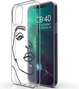 iMoshion Hoesje Geschikt voor iPhone 12 Pro / 12 Hoesje Siliconen - iMoshion Design hoesje - Transparant / Zwart / Line Art Woman Black