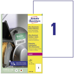 Avery-Zweckform L7917-40 Folie-etiketten 210 x 297 mm Polyethyleen folie Wit 40 stuk(s) Permanent hechtend Laser (kleur