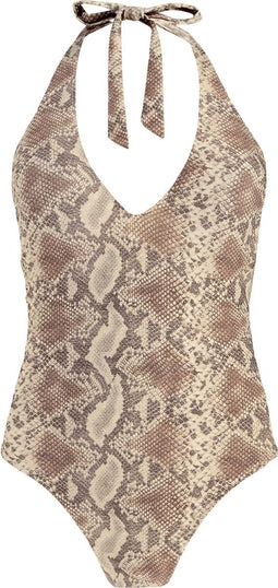 Barts Keona Halter One Piece - Dames Badpak - Slangenprint - Sand (maat 38)