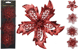 Bloem clip 12 cm set3 rood 4ass kerstversiering