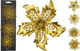 Bloem op clip 12 cm set3 goud 4 kerstversiering